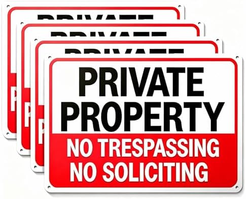 4 Pack No Trespassing Signs Private Property, No Soliciting Sign for House
