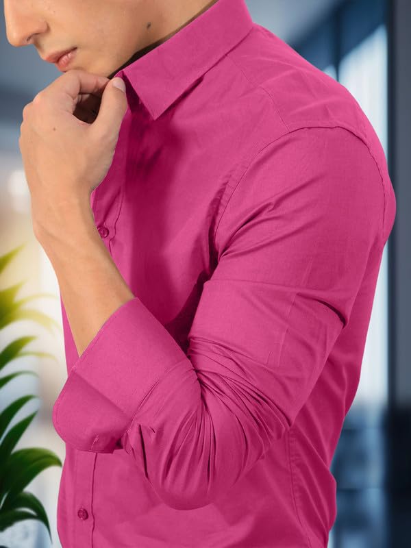 Image of Pinkmint Men's Solid Cotton Formal Shirt | Plain | Full Sleeve - Regular Fit (Available in Plus Sizes and Combo Pack of 2)