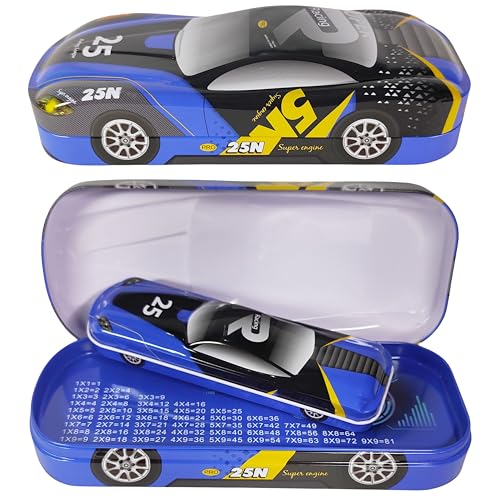 Image of ZAFCO Metal Car Pencil Box for Kids | Compass for Boys | Two in One Pen Box for Students | Car Geometry for School | Pencil Box for Boys | Birthday Return Gift 1 Unit (Blue-Twin)