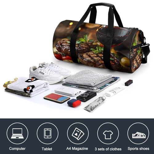 Steak Sports Gym Bag Travel Duffel Workout Bag with Adjustable Strap3