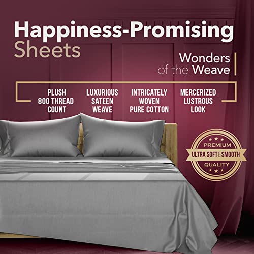 TEXAS LINEN CO. Egyptian Cotton Sheet Set - 800 TC 4 PC Dark Grey Queen Bedsheet for Queen Size Bed, Sateen Weave Luxury Hotel Sheets, Soft Cooling Sheets, 16\" Deep Pocket (Fits Upto 18\" Mattress)