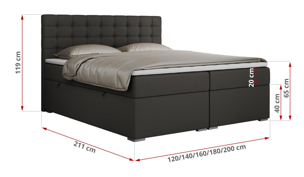 MKS MEBLE Boxspringbett Grau 200x200 Mit Bettkasten Und Multipocket-Matratze H3 - Mit Kopfteil Und Topper - Dunkelgrau Kunstleder Susan