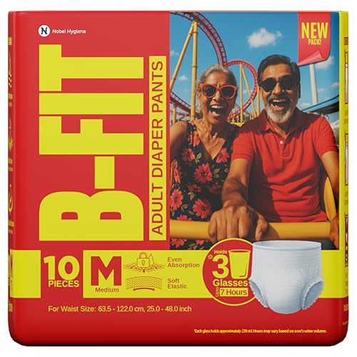 Image of B-Fit Regular Adult Diaper M Size Pants | 10 Count (Medium) | Waist 25 - 48 inch | Unisex | Leakproof | Even Absorption | Long Protection hours | Brief-Like Fit & Soft Elastic Waist