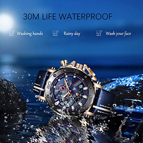 LIGE Reloj de cuarzo analógico para hombre, resistente al agua, cronógrafo deportivo, de moda, de lujo, de cuero militar, con esfera grande - Imagen 3