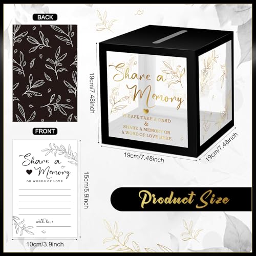 Image of Pajean 50 Pcs Greenery Share a Memory Card for Celebration of Life Cards Box with Clear Windows Memory Box for Funeral Wedding Birthday Graduation Bridal Shower Guest Card Ideas(Clear,Black Gold)