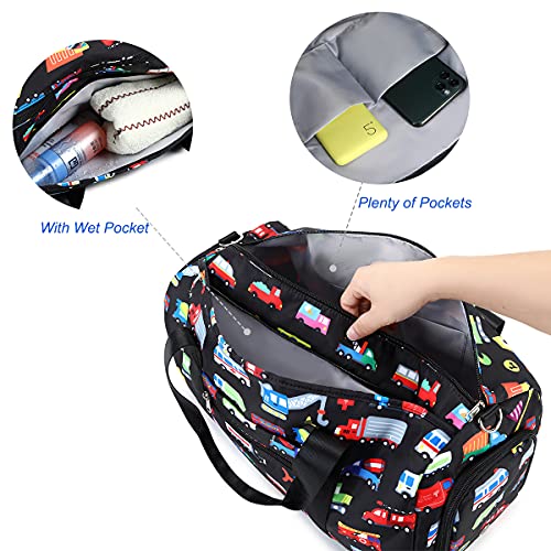 Kids Overnight Duffle Bag for Boys Girls Water Resistant Small Gym Bag with Shoe Compartment Wet Pocket