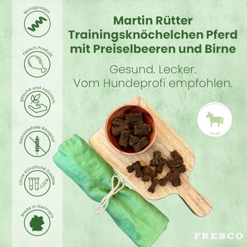 FRESCO Dog Martin Rütter Trainingsknöchelchen Pferd & Preiselbeeren1kg | Hundeleckerli getreidefrei & zuckerfrei mit 90% Frischfleisch | Fettarme Pferdeleckerlis hypoallergen fürs Hundetraining