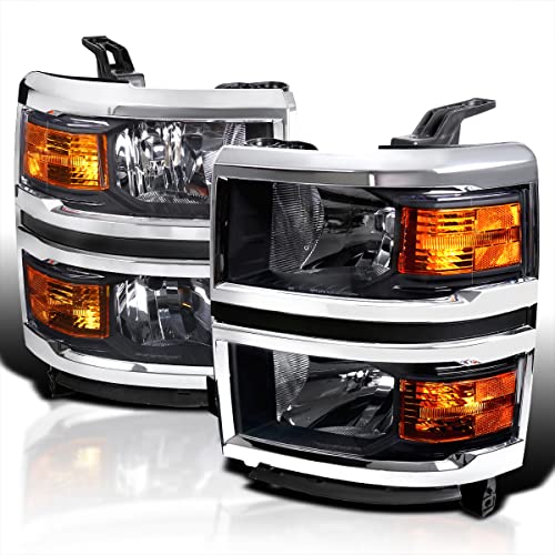 Spec-D Tuning Black Clear Headlights Compatible with Chevy Silverado 1500 2014-2015 L+R Pair Head Light Lamp Assembly