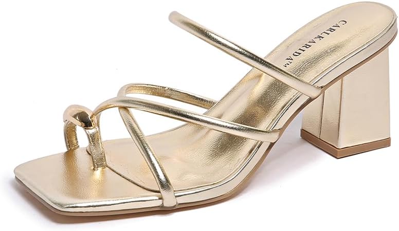 Women's Square Open Toe Heeled Sandals Glossy Material Mules Slip On Low Block Chunky Heeled Sandal on Comfortable Casual Dress Pumps Shoes with Sense of Luxury