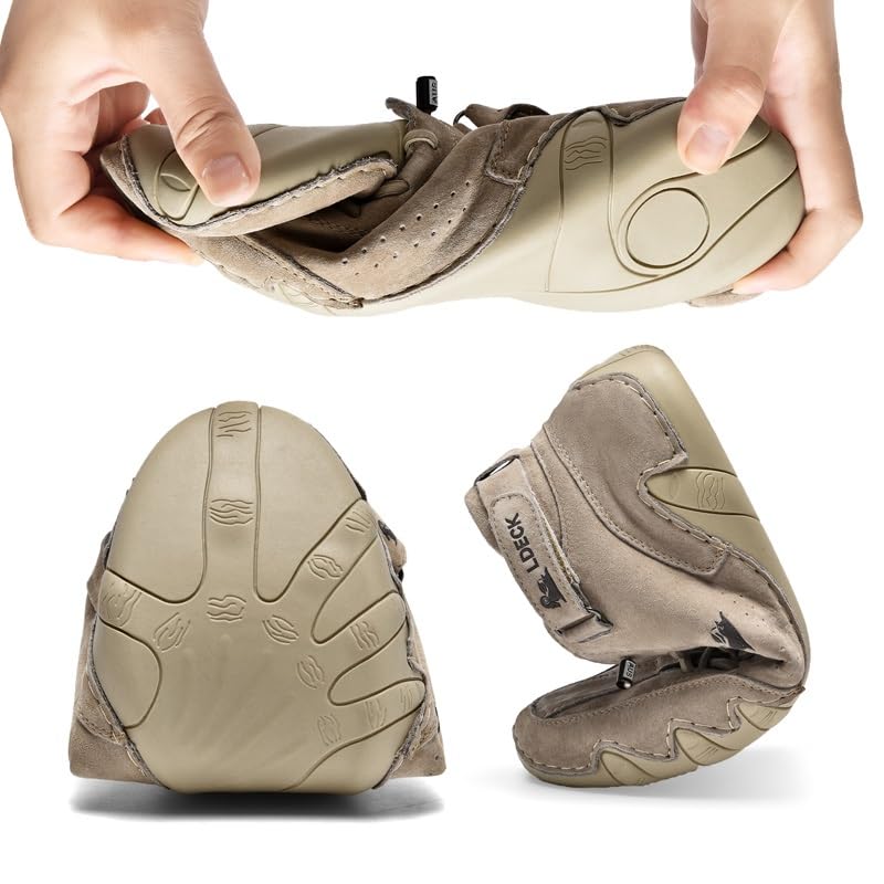 Men's Italian Handmade Suede High Boots, Beck Shoes Waterproof Outdoor Non-Slip Lightweight Casual Sneakers Barefoot Walking Shoes Chukka Driving Boots(Khaki Low-top,US 9-9.5)3