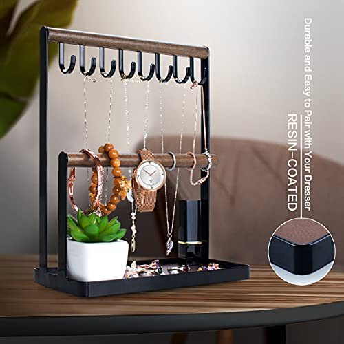 Jewelry Stand Necklace Holder, 3-Tier Jewelry Organizer Ring Earring Tray, 8 Hooks Bracelet Watches Hanging Display Rack on Dresser Vanity Bathroom Countertop by PAMANO - Image 4