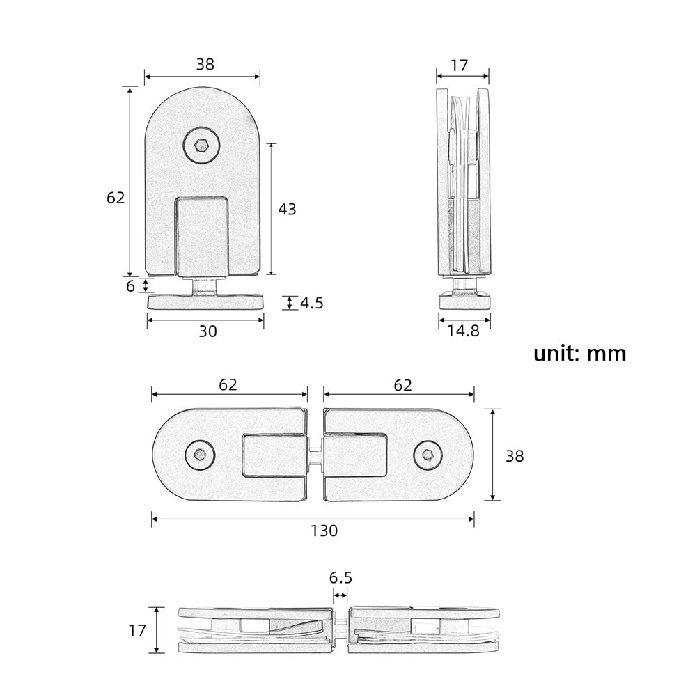Bisagras para mamparas de Ducha, Abrazaderas for Puertas de baño Acero Inoxidable 304 - Kit