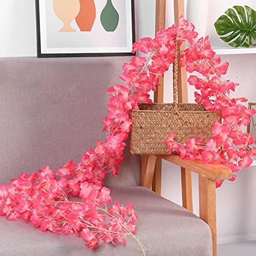 Syrisora Guirnalda Artificial de de 1,8 M, Tela de Seda y Enredadera de Flor de Cerezo de Plástico con Anillos Colgantes para Decoración del Hogar de Boda (Rosa roja)
