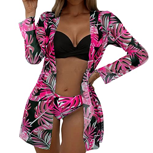 Generisch Bikini de cintura alta para mujer 2023 3 piezas bikini conjunto cubierta traje de baño para mujer manga larga push up ropa de playa traje de baño, l, S