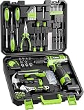 PULITUO Drill Set, 149-Piece Home Tool Set with Green 12V Cordless Drill, Tool Box, Hand Tool Kits for Women & Men and DIY Enthusiasts, for Home Improvement