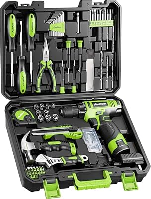 PULITUO Drill Set, 149-Piece Home Tool Set with Green 12V Cordless Drill, Tool Box, Hand Tool Kits for Women & Men and DIY Enthusiasts, for Home Improvement