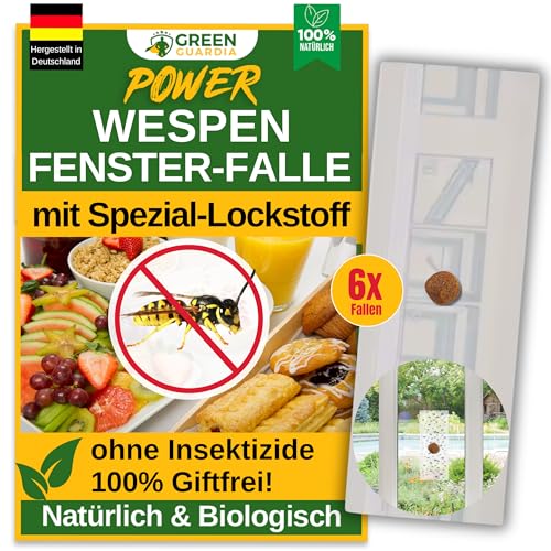 GREEN GUARDIA Trampa para avispas para ventanas con tejido especial – 6 trampas – Respetuoso con el medio ambiente para combatir avispas, trampa libre de químicos con fuerte superficie adhesiva, sin