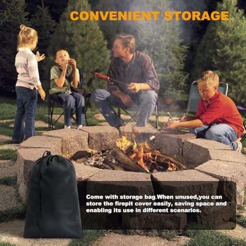 Epkoxlx 32/40/56in Black Fire Pit Cover Round, Waterproof 600D Oxford Fabric for Snow, Rain, Wind and Sun Weather, Easy to Install and Store Outdoor Patio Built In Firepit Cover (32in-black)