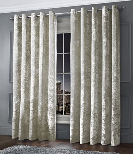 Intimates Luxury Thermal Crushed Velvet Ringtop Pair of Curtains (Natural, 46" Wide x 54" Drop)