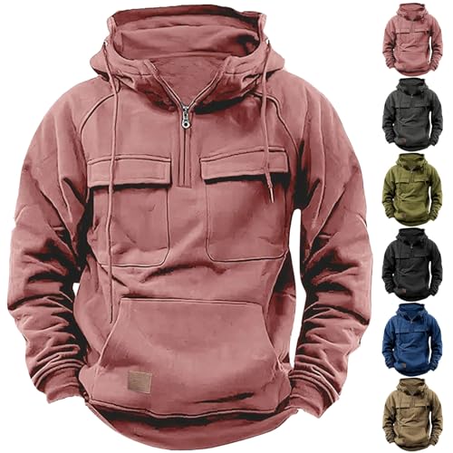 Men Tactical Sweatshirt Quarter Zip Cargo Pullover Hoodies Outdoor Winter Jacket