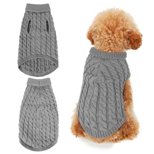 Moorle Hundepullover für Kleine Mittelgroße Hunde, Winter Warm Hundepulli, Rollkragen Strickpullover Hunde, Pullover Hundekleidung Grau für Kleine Hunde und Katzen Haustier Strickwolle Gery