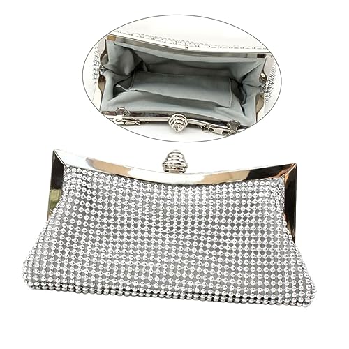 Pochette à main pour femme avec strass argentés et bandoulière chaîne pour soirée et mariage