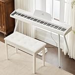 MUSTAR Digital Piano 88 Weighted Keys with Piano Stool, Full-Size 88 Key Piano Keyboard Semi Weighted for Beginners, Electric Piano Keyboard 88 Keys with Bench, Triple Pedal, USB MIDI (White)