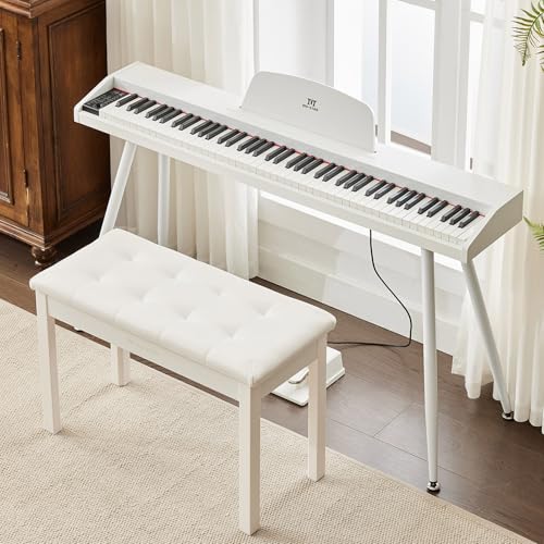 MUSTAR Digital Piano 88 Weighted Keys with Piano Stool Full-Size 88 Key Piano Keyboard Semi Weighted for Beginners Electric Piano Keyboard 88 Keys with Bench Triple Pedal USB MIDI (White)
