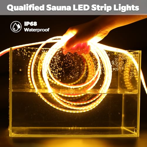 Image of SuperlightingLED DC24V Warm Amber Gold Sauna LED Tape Light 2000K, 5m 16.4ft Long Dense 600 LEDs Flexible Customizable High-Heat Resistant LED Strip Lights IP68 Submersible (Amber Gold)