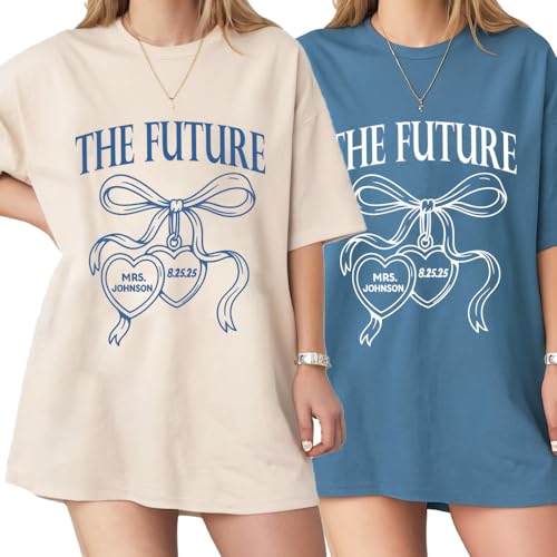 Image of Future Mrs. Engagement Shirt, Personalized Bride to Be T-Shirt with Custom Names and Date, Bridal Shower Gift Idea