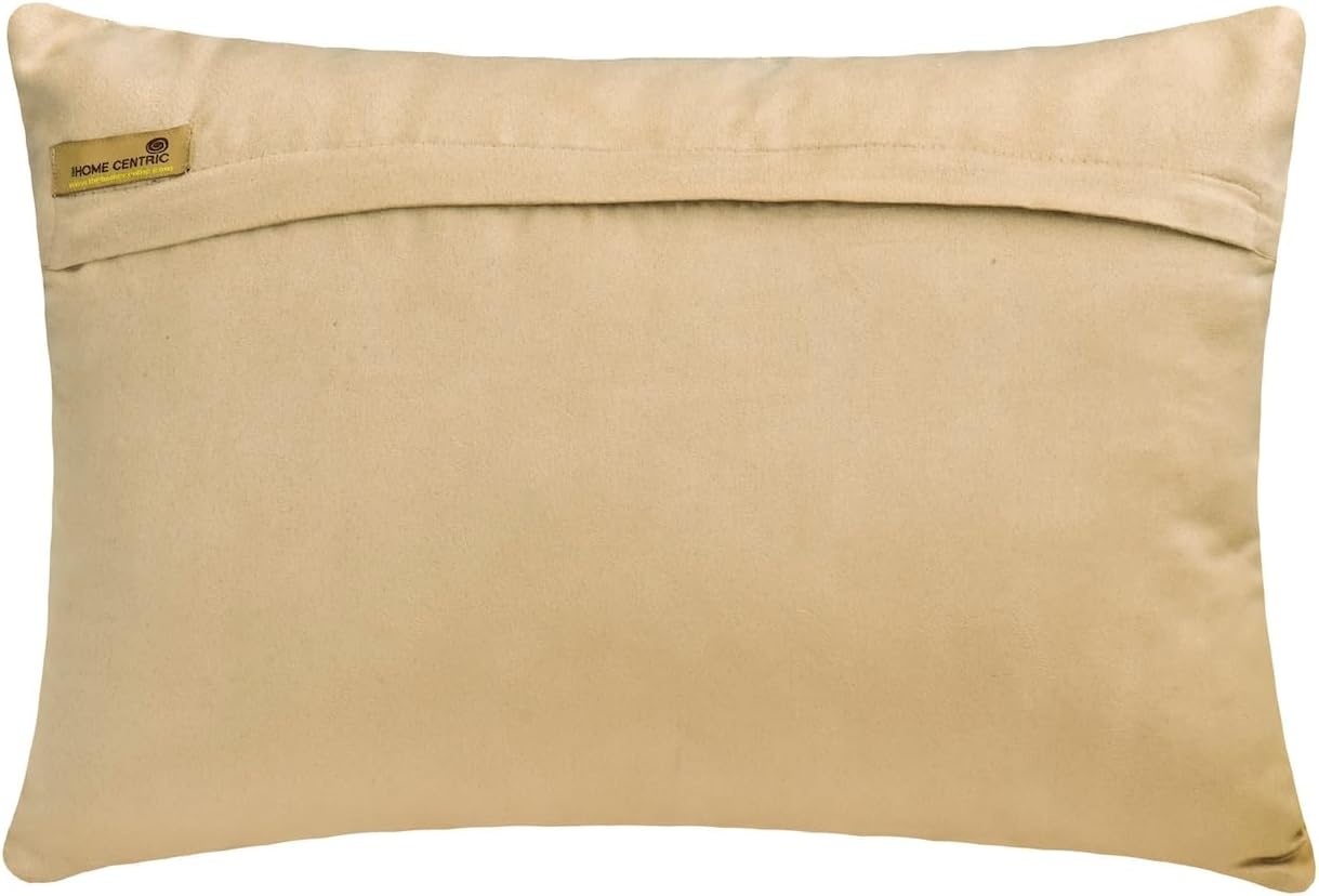 The HomeCentric Decorative Gold & Ivory 12"x16" (30x40 cm) Lumbar Pillow Cover, Jacquard Mosaic & Beaded Oblong Pillow, Geometric Pattern Modern Style - Gold Triad
