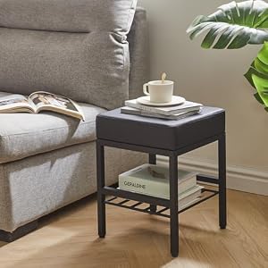 IBUYKE Square Makeup Stool with Adjustable Feet and Storage Space, Footrest Stool, PU Seat Vanity Stool, Multi-Use as Small Side Table or Ottoman, for Bedroom, Black LG-60B IBUYKE Square Makeup Stool with Adjustable Feet and Storage Space Footrest Stool PU Seat Vanity Stool Multi Use as Small Side Table or Ottoman for Bedroom Black LG 60B