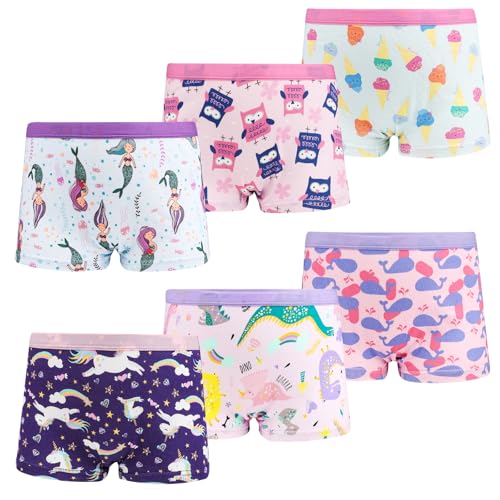 FLYISH DIRECT Culottes Fille 100% Cotton, 6 Pièces Boxer Culotte Shorty Fille, sous-vêtements Enfant Doux, Violet, 120/4-5 Ans