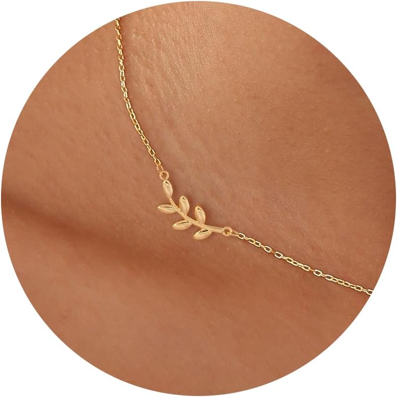 Dainty Gold Necklace - Sideways Leaf Necklace 14K Gold Plated Necklace Oliver Branch Necklace Gold Necklaces for Women Gold Jewelry