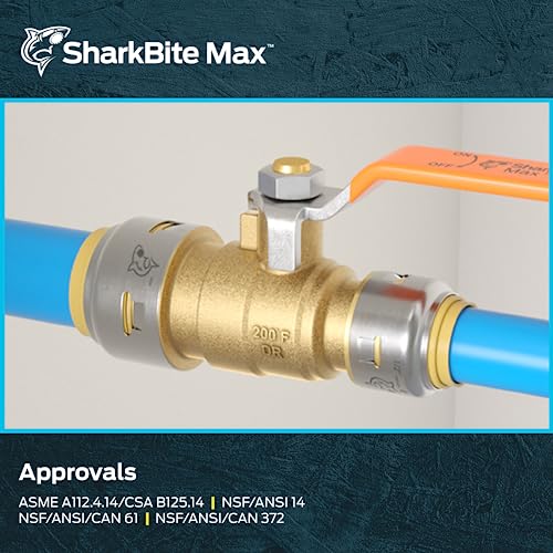 Image of SharkBite Max 3 /4 x 1 /2 in PTC Reducing Ball Valve, Push-to-Connect Brass Water Shut-Off Plumbing Fitting, UR22973