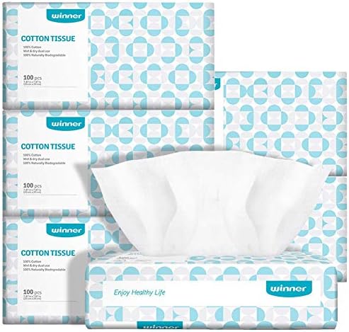 Winner Soft Dry Wipe, Made of Cotton Only, 600 Count Unscented Cotton Tissues for Sensitive Skin OEKO-Tex Safety Certified Chemical-free 10 Times Absorbent Baby Wipes