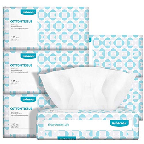Image of Winner Soft Dry Wipe, Made of Cotton Only, 600 Count Unscented Cotton Tissues for Sensitive Skin OEKO-Tex Safety Certified Chemical-Free Baby Wipes
