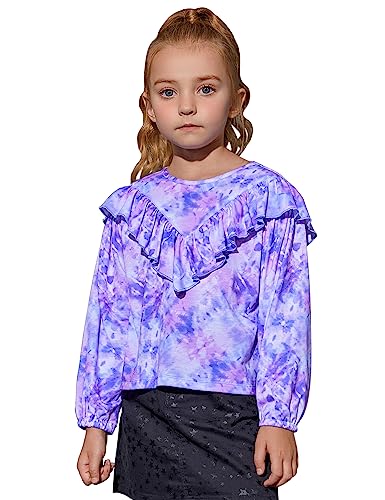Image of Girls Long Sleeve Ruffle Tops Winter Tunic Fall Tops Round Neck Blouse Solid Color