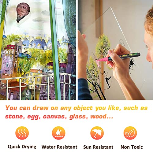 Supkiz Paint Pens Paint Markers, 12 Colors Acrylic Paint Pens Medium Tip For Rocks Painting, Fabric, Wood, Canvas, Ceramic, Scrapbooking, Diy Crafts Making Art Supplies, Paint Markers For Kids Adults #TOP6