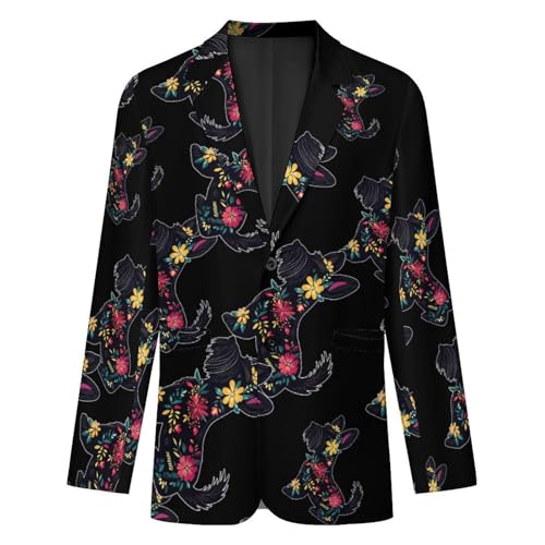 Scottish Terrier Floral Mens Suit Jacket Lapel Blazer Lightweight Business Sports Coats for Wedding Party4