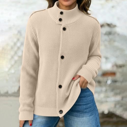 Women's Mock Neck Cardigan Sweaters Button Long Sleeve Chunky Knit Jackets - image 7