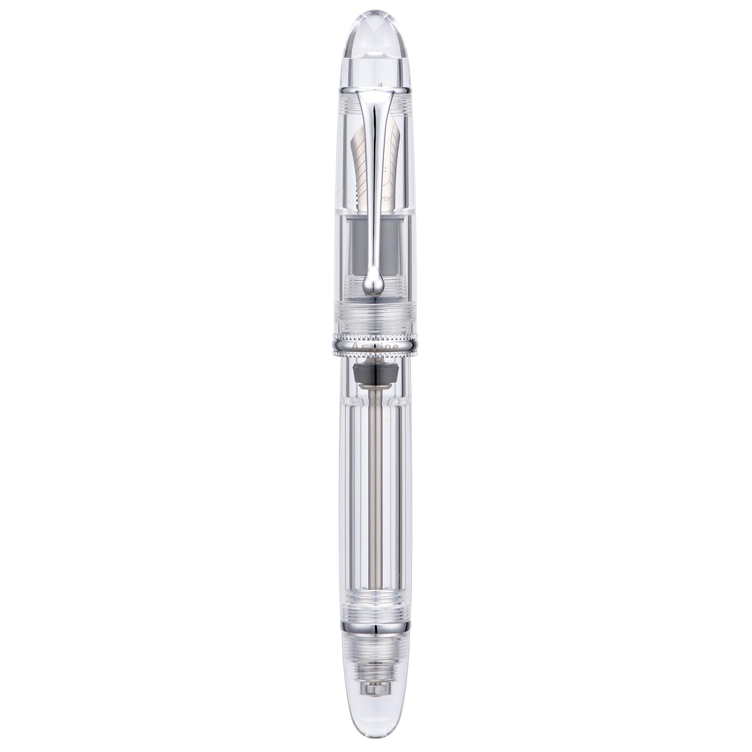 Asvine V800 Fountain Pen - Vacuum Filling System with Large Ink Capacity - Smooth Number 8 Stub Nib with Gift Case and Wrench- Clear Silver Acrylic