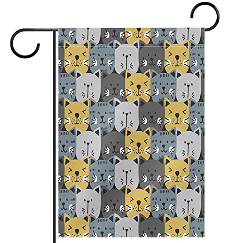Drapeau de jardin motif tête de chat gris jaune décoration extérieure fête cour