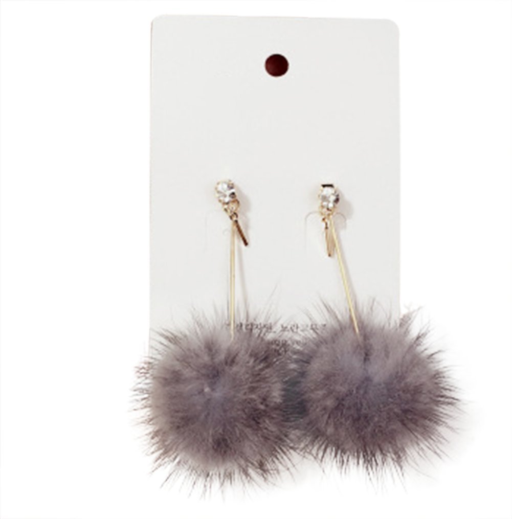 Plush Fur Ball Earrings Elegant Pendant Earrings Jewelry Accessories Romantic Gift,Colour Name:Pink (Color : Grey)