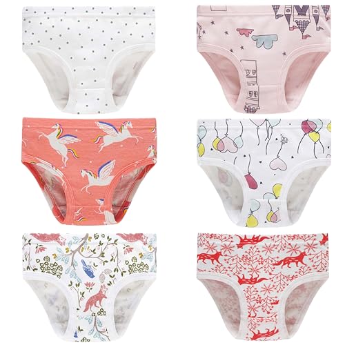 Family Feeling Girls' 100% Cotton Underwear - Comfortable & Breathable Printed Pattern Panties for Kids