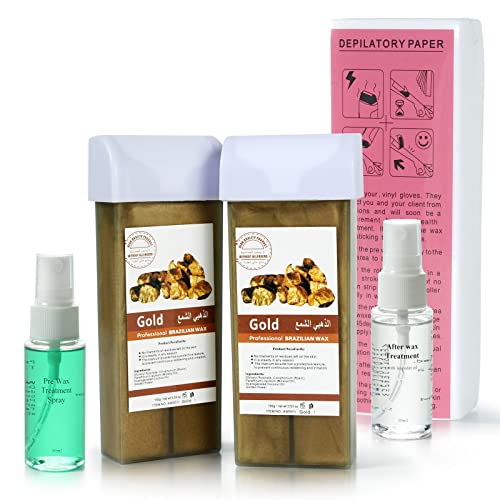 Roll On Wax Depilatory Wax Roller Hair Removal Waxing Kit,Beth Lee 2 Packs Golden Wax Cartridge And 100 Wax Strips Wax Kit Refills For Legs,Arms And Underarm #TOP8