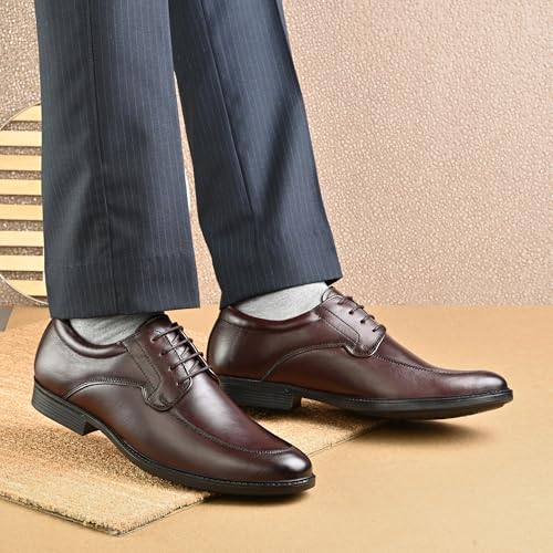 Image of Blue Leather by Centrino Genuine Leather Men's Loafer Shoes | Lightweight Lace-Up Derby Office Wear Oxford Shoe with Cushioned Insole for Meeting,Interview,Wedding, Party,College (4094)
