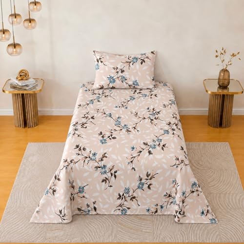 Image of Jaipur Weaves Bedsheet Single Size 100% Pure Cotton Bed Sheet with 1 Pillow Cover, 240 TC Premium Bedding Set, 63x90 inches, Super Soft Cozy(Spring Tulips Pink)