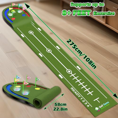 TERRAMUS Golf Putting Mat for Kids, Toy Golf Set with Light up Holes, Glowing Balls, Practice Putting Green with 2 Clubs, Golfing Mats Indoor Outdoor, Sport Game Gifts for Kids Teens Family - Thumbnail 6