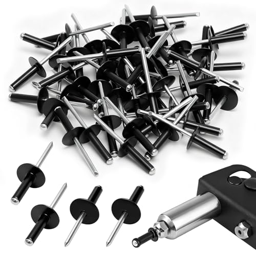 Lot de 50 rivets aveugles à grande bride 4,8 mm x 20 mm, rivets noirs à tête bombée en aluminium pour métal, meubles, bois, plastique, bricolage automobile et...